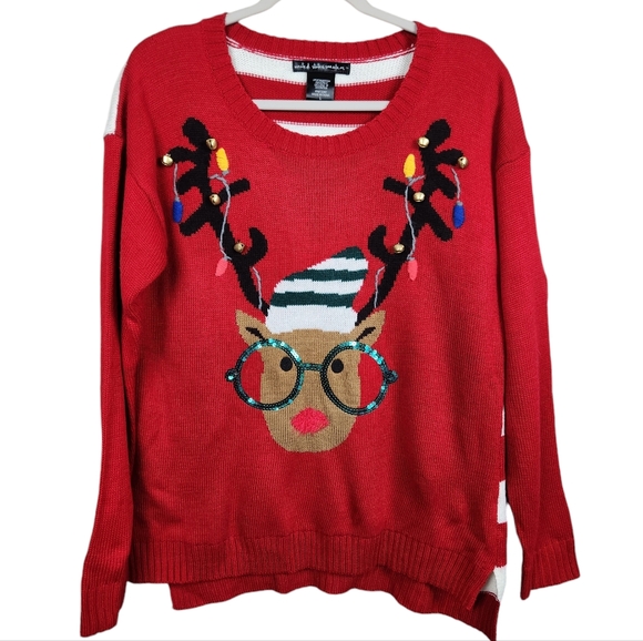 Ugly Christmas Sweater UCS Where's Waldeer Reindeer Jingle Bells Women's Large - Picture 1 of 7